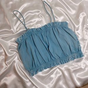 Forever 21 light wash, blue crop top. Size: S